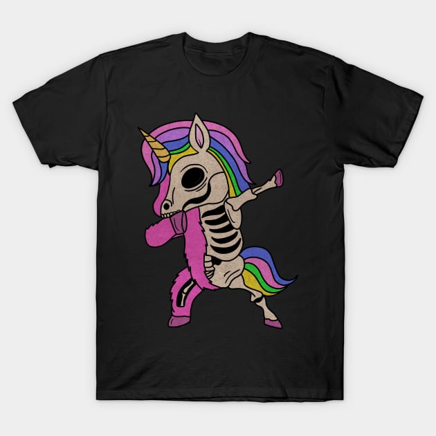 Unicorn Dabbing Skull Zombie Halloween T-Shirt by dukito